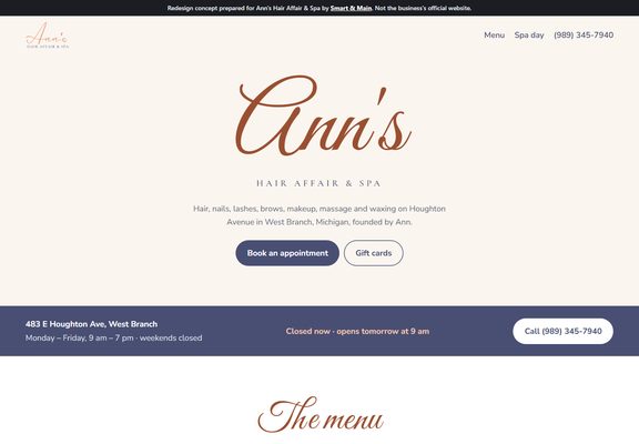 Ann's Hair Affair & Spa redesign
