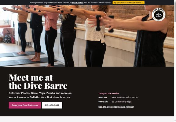 Dive Barre & Pilates redesign