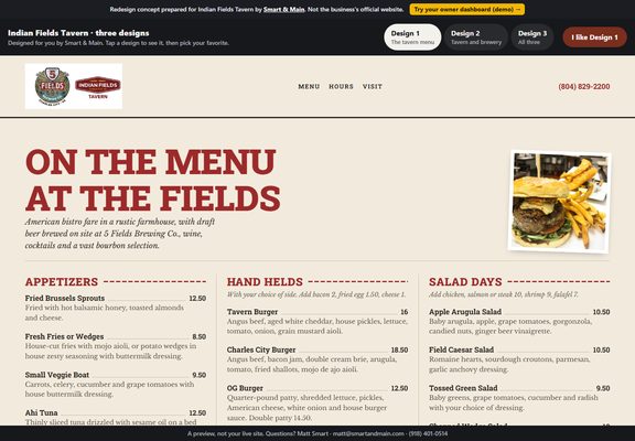Indian Fields Tavern redesign