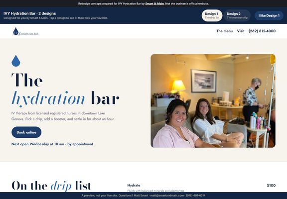 IVY Hydration Bar redesign